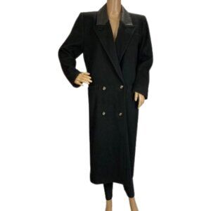 London Fog Full Length Black Double Breasted Wool Coat